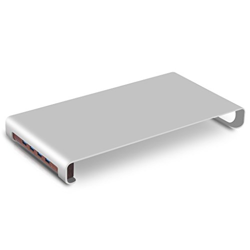 Suaoki Aluminium Monitorständer mit 4 USB-Anschluss / Bildschirmständer / Laptopständer / Bildschirmerhöher für Monitor / Laptop / iMac / MacBook / PC Display, 40*21*4,4 cm, Silber
