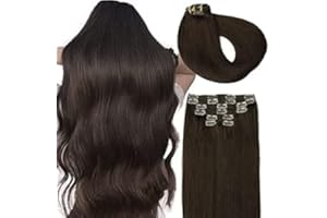 SURNEL Extensiones Clip Pelo Natural, 50cm 120g 6 Piezas, Castaño Oscuro Extensiones de Clip Natural Extensiones Pelo Remy Extensiones Cabello Postizos Mujer(C#2-50cm)