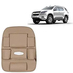RD Universal PU Leather Car Auto Seat Back Organizer Multi Pocket Travel Storage Bag with Hangers, Tissue Paper and Bottle Holder-Beige Colour Compatible for Chevrolet Trailblazer
