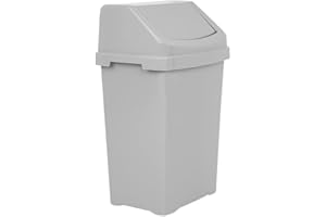 JMS WE CREATE SMILE Plastic Swing Lid Bins Recycle Waste Dust Bin 8/25 /50 L Home Kitchen Office (25 Litre, Silver/Grey)