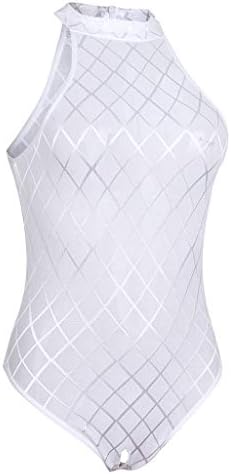 P Prettyia Women Lingerie Sleeveless Mock Neck Bodysuit Sexy Leotard Open Crotch Corset