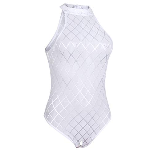 P Prettyia Women Lingerie Sleeveless Mock Neck Bodysuit Sexy Leotard Open Crotch Corset