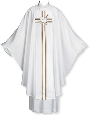 Lamb of God Chasuble 51 Inch White Polyester and Satin Vestment for Priest by Christian Brands Catholic