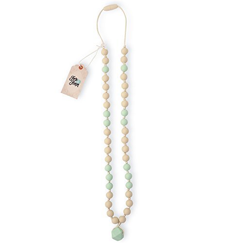 Fox & Finn 'Avery' Silicone Teething Necklace for Babies | Safety Knotted Silk Rope | Does Not Pull Out Hair | 15 Inch Drop (mint gelato)