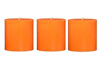 DELHI CANDLES Home Made Hand Crafted Smooth Pillar Candles, Set of 3 for Home Dcor/Meditation/Aroma/Reiki/Party/Romantic Dinner/Christmas & Other Occasion (Orange, 3X3)