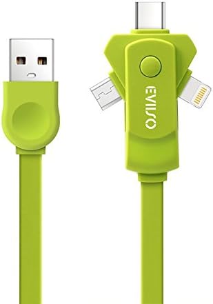 Multi USB Charger Cable,EVIISO 3 in 1 Multiple Charging Cable Cord with Lightning/Micro USB/USB Type C Adapter Connector for iPhone 7/7 Plus,Samsung Galaxy S8/A5 2017,Huawei P10,iPad,Kindle 1m Green