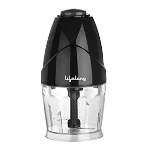 Lifelong LLEC921 300W Regalia Electric Chopper with 2 Attachments |Mince, Puree, Whisk, Blend | Vegetable Chopper with Stainless Steel Blades (Black, 1 Year Warranty)