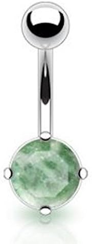 1 x Jade Semi Precious Prong Set Stone Non Dangle Belly Bar Piercing 10mm Thickness 1.6mm Length Surgical Steel