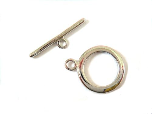 Pack of 10 Sets Silver Plated Smooth Toggle Clasps 15mm for Jewellery making, Crafts, DIY