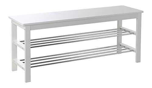 Schuhbank Schuhregal Schuhschrank ULFI 2 | Kiefer massiv | weiß lackiert | 108x47x30 cm - 2
