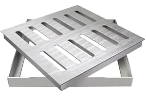 YiLang Grilles de vidange en Acier Inoxydable 304 avec Cadre,Grilles d'égout carrées Couverture de puits d'eau de Pluie,Crépine de Drainage de Sol de Garage, Bassin de Drainage de gouttière de Jardin