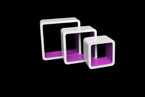 3er Set Lounge Cube Regal Design Retro 70er Wandregal Hängeregal in Weiß Lila - 5