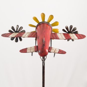 Metall Windspiel – Flugzeug Rosinenbomber – wetterfest, mit Antik-Effekt – Windräder: Ø18cm/2xØ9cm, Motiv: 44x36cm, Gesamthöhe: 160cm – inkl. Standstab - 3