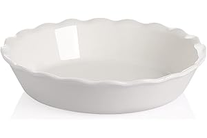 Sweejar Home Teglia rotonda in ceramica, 26 cm, con bordo ondulato morbido, per forno, piastra antiaderente per mele, zucca, torte in pentola (bianco)