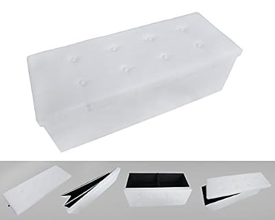 Todeco Pouf coffre de rangement pliable blanc 110x38x38cm - Tabouret simili cuir élégant et confortable