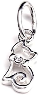 Genuine Sterling Silver cat cz charm pendant fits european bracelet or necklace A5p