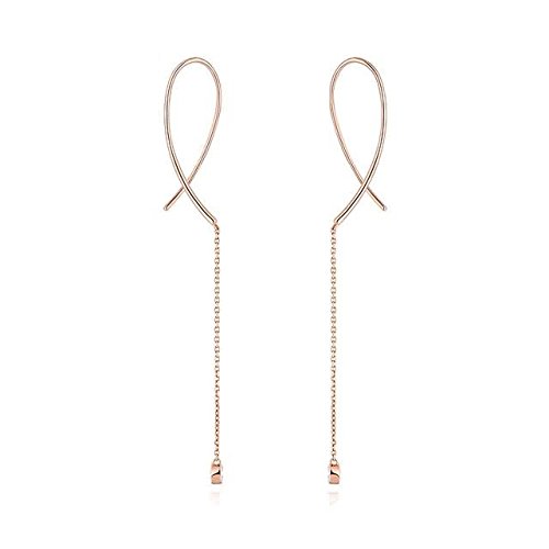 Beydodo 1/1.04g 18K Rose Gold Dangle Earrings for Womens Spatial Cross Earrings Drop Valentines Day Gift