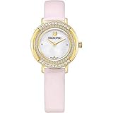 reloj swarovski hombre Reloj Swarovski nuevo con garantía original SWAROVSKI de dos años, colección Playful Mini, altavoz de 28 mm en acero dorado con 44 Cristales, movimiento suizo al cuarzo, esfera con indici colocados y logotipo Swan a horas 12, cristal mineral, correa de suave piel Rosa, sumergible hasta 50 metros. Medida aproximada: 28 mm/18,5 cm