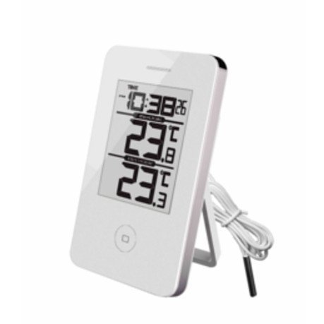 METEO Estación Meteorológica de Casa con Reloj, Fechador, Termometro, Sensor Externo Inalambrico SP50 para Pared o Escritorio, Color Negro