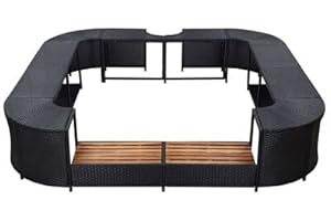 Hommdiy Whirlpool Border with 2 Wooden Spa Steps Spa Pool Border for Swimming Pool Square Black 268 x 268 x 55 cm Poly Rattan