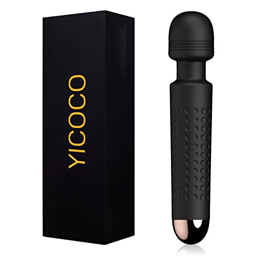 Wireless Electric Wand Massager, YICOCO Powerful Vibrant Electric Handheld Magic Massage Wand with 25 Modes, Cordless Waterproof Rechargeable Women Couple Stress Relief (Black)