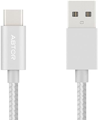 ABTOR USB C Data Sync Cable (1 Pack,3.3ft/1m), Braided Nylon USB 2.0 to Type C Cable with Reversible Connector for Macbook Pro 2016, New Macbook 12 inch, Google Nexus 5X, LG G5, Nokia N1 Tablet, Google Pixel, Google Pixel XL, ASUS ZenPad S 8.0 and Other USB C Supported Devices (Silver)