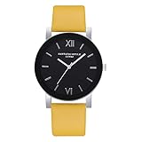 LCLrute Weißes Zifferblatt Lederband Uhr analoge Armbanduhr Damen-Uhr mit Armband Marmor-Zifferblatt (Gelb)