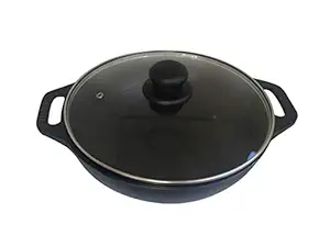 Beverlion Pre-Seasoned Cast Iron Oven Safe Grill, Stovetop, Induction Safe Cookware Kadai with Lid for Indoor and Outdoor Use (Black, 10.5 Inches)