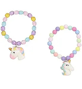 ExcluZiva Gallery Pack of 2 Girls Unicorn Beads Fashion Bracelets Crystal Stretchable Wrist Rainbow Beaded Unicorn Hand Jewellery Colourful Friendship Band for Girls Women Birthday Party Return Gift