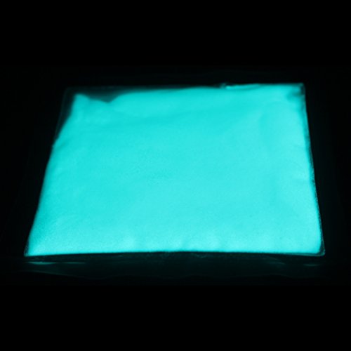 Premium Glühpulver – Profi Leuchtpigmente, Selbstleuchtende Farbpigmente, Nachleuchtpulver, Nachtleuchtpulver, UV Farbpulver, Glühfarbe, Nachleuchtpigment, Nachleucht-Pigment, Leuchtfarbe, Schwarzlicht-Pulver, Glühpulver, Glühpigmente (Strontium Aluminate | Ungiftig | ultra stark) (40 g; Grün-Blau) - 3