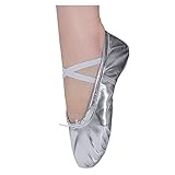  Ballettschläppchen Mädchen Ballett Tanzschuhe Kinder Ballettschuhe Damen Ballerinas Training Schläppchen Spitzenschuhe Silber Gr.41