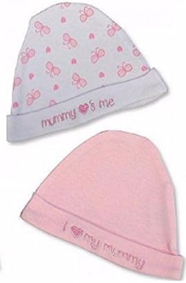 Just Too Cuddly 2 Pack Newborn Baby Babies Beanie Hats Boys or Girls 100% Soft Cotton I Love Mummy and Mummy Loves Me (Pink)