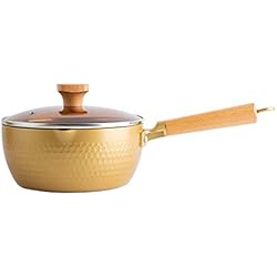 SLHP Yukihira Casserole japonaise traditionnelle en alliage d'aluminium anti-adhésif en acier inoxydable avec poignée en bois 20cm /7.87inch /2500ml Doré avec couvercle.