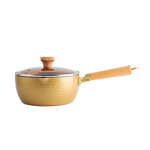 SLHP Yukihira Casserole japonaise traditionnelle en alliage d'aluminium anti-adhésif en acier inoxydable avec poignée en bois 20cm /7.87inch /2500ml Doré avec couvercle.