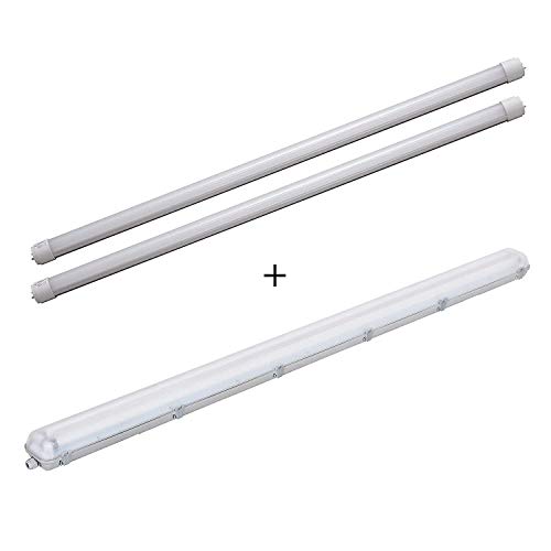 LEDUS Submarine iluminación LED de techo 150cm 2x24W de 2700K a 3000K blanco cálido [Dos T8 G13 tubos + carcasa IP65]. Plafón tradicional para interiores y exteriores, para la industria y el hogar