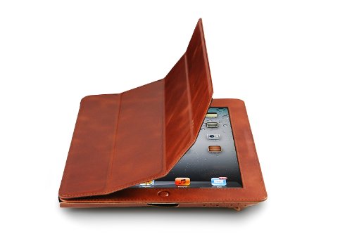 StilGut Couverture Case Version 2  Tasche aus feinstem Leder f  r das neue Apple iPad 3    4  Generation unterst  tzt Smart-Cover Funktion in Cognac
