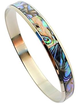 Paua / Abalone Muschel & Stahl Armreif Armring aus Neuseeland (8mm dick) - Medium