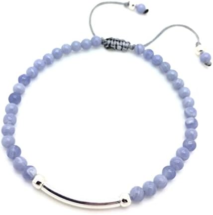 JUST GEMSTONES BLUE LACE AGATE SILVER BAR CHAKRA FRIENDSHIP BRACELET -ADJUSTABLE