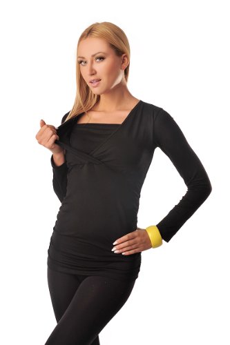 2 in 1 Maternity And Nursing Top Pregnancy Breastfeeding 7007 Variety of Colours (10, Black)