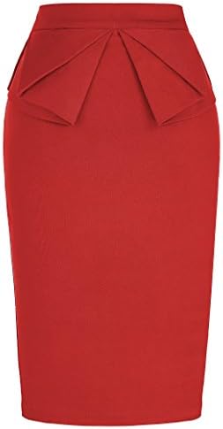 PrettyCom Vintage Dress Women's Elastic Waist Stretchy Office Pencil Skirt Midi Bodycon Skirt Red (L) KL-2 CL454