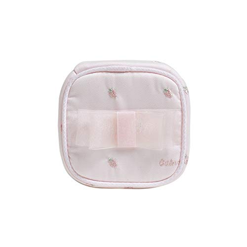 Preisvergleich Produktbild FIONAT Schmuckkästchen Schmuck Aufbewahrungstasche Tragbare Erdbeere Stickerei Damen Einfache Ring Ohrringe Schmuckschatulle 9 * 9 * 6 cm, Hellrosa Erdbeere