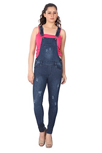 Women's Mild Distressed Silky Stretchable Denim Dungaree