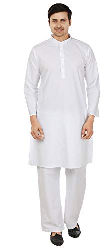 Kurta-pijama blanco de algodón para hombre - ropa para yoga de la india Weiß 40 W/30 L