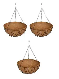 COIR GARDEN Coco Hanging Round Basket 14 inch Gardening POTS with Stand -3 Pieces