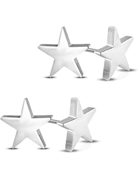 Stern Star Ohrstecker Ohrringe Silber Edelstahl 7mm (4 Stück / 2 Paar) für Damen, Herren und Jugendliche.