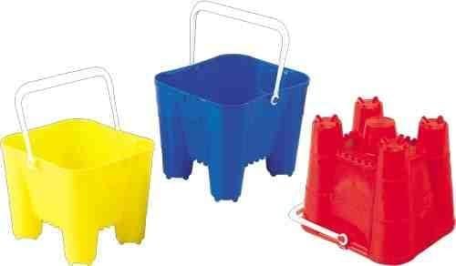 Set Of 3 16cm Primary Coloured Large Plastic Square Castle Buckets