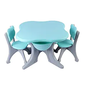 TheTickleToe Table 2 Chair Set with Storage Box Children Activity Art Table : 66 L X 66 W X 50.8 H Chair 30 L X 25 W X 27.5 (Turquoise)