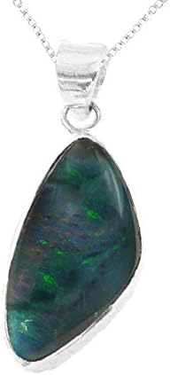 925 Sterling Silver Australian Opal Triplet Red Green Tear Drop Pendant with a Curb Chain - October Birthstone