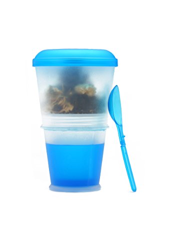 Müsli To Go Becher mit Milch-Kühlfach & Löffel, Müslibecher, Joghurtbehälter, Thermobecher, Müslidose (Blau) - 2
