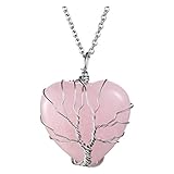 Jovivi Vintage Wire Wrapped Tree Of Life Necklace Natural Rose Quartz Heart Crystal Gemstone Pendant Reiki Healing Chakra Jewellery For Women,mother's Day Gift